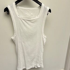 Vintage 90s White Sleeveless Ribbed Top square neck medium